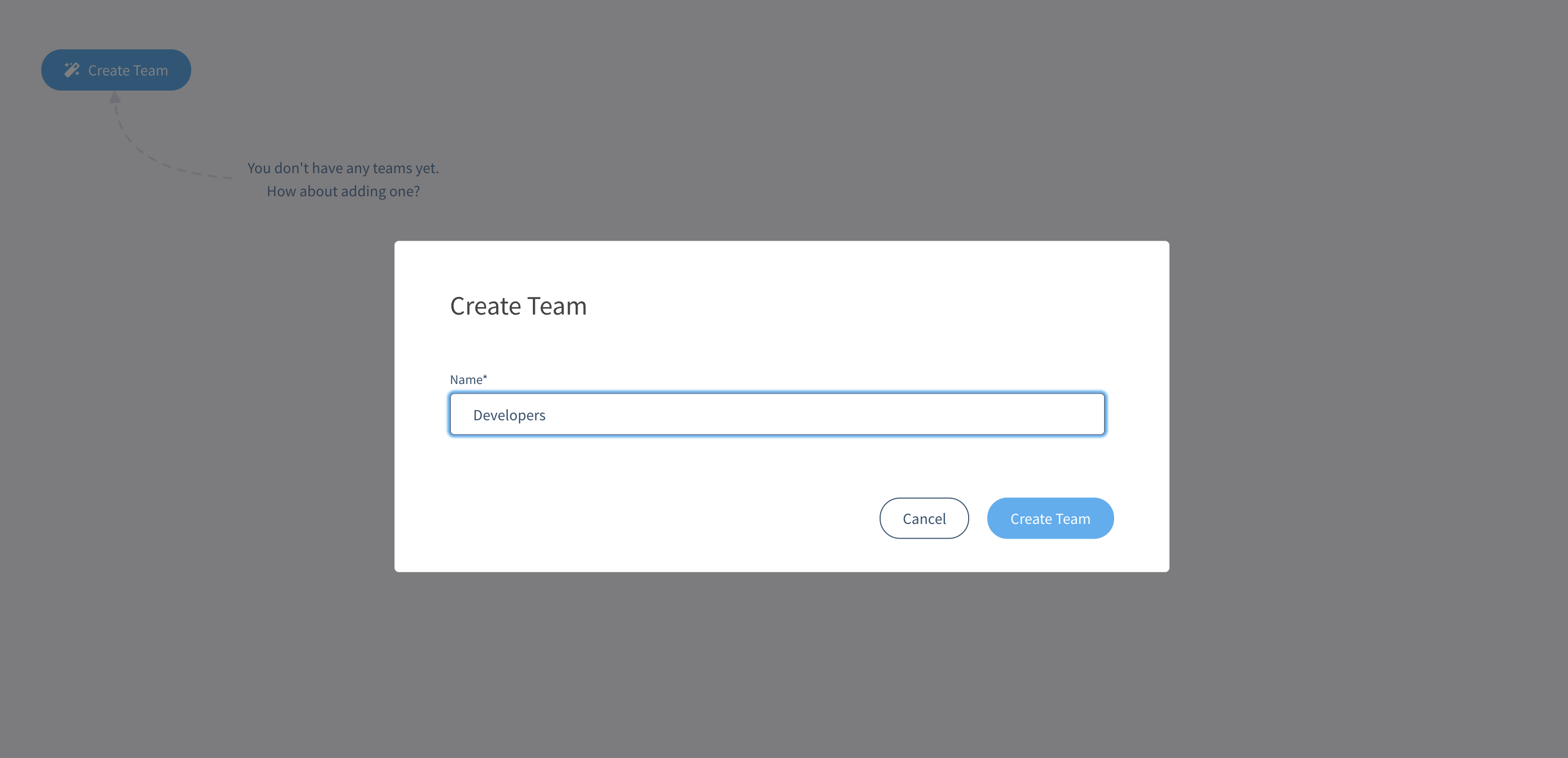 Create Team in Organization