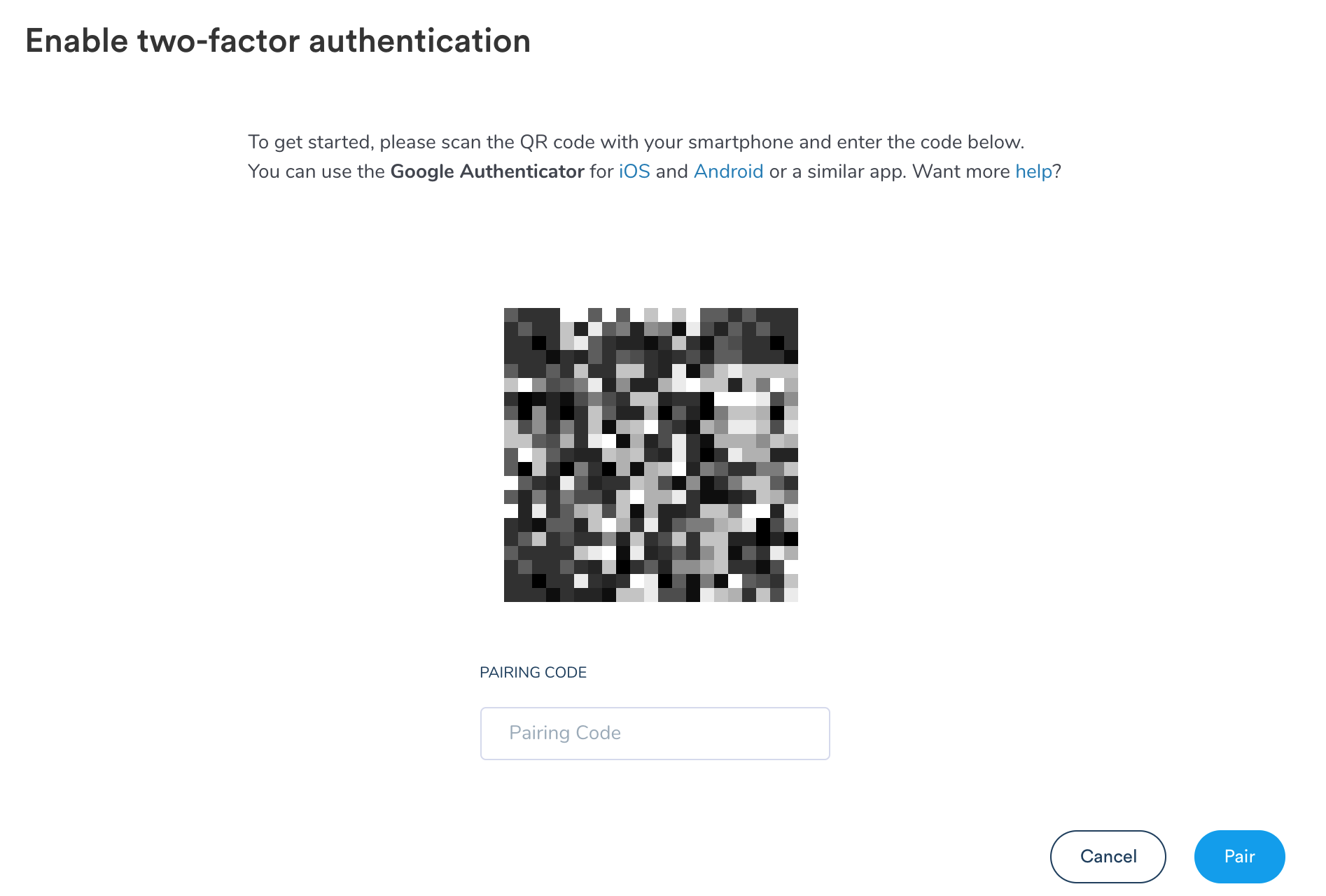 Two-factor authentication pairing